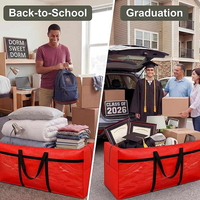 4 Pcs 66 Gallon Extra Large Moving Bags Heavy Duty Storage Bag with Strong Zipper Handle Foldable XXL Jumbo Storage Tote Packing Moving Box for College Dorm Travel Cloth Duffle (Red)