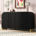 Amposei Modern Curved Sideboard Cabinet 59.8-Inch Entryway Console Table Accent Storage Cabinet with Doors & Adjustable Shelves for Living Room Hallway, Black
