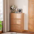 WoodsWhisper Solid Wood Shoe Cabinet for Entryway with 3 Flip Drawers, Narrow Shoe Organizer with Breathable Slatted Doors, Freestanding Hidden Shoe Rack for Hallway (Natural, 32" W)