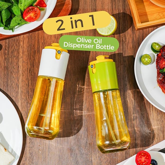 LHS Oil Sprayer for Cooking, Olive Oil Sprayer and Dispenser 2 in 1, White | 10oz/300ml, Oil Mister & Pourer, Portion Control, Food Grade, For Air Fryer, Cooking, Salad, BBQ, Frying
