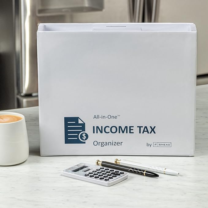 Smead All-in-One Income Tax Organizer, 12 Pockets, Flap and Cord Closure, Letter Size, Navy/White (70660) (Pack of 5)