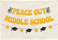 Peace Out Middle School Graduation Banner, Beige Cotton Canvas Classroom Wall Hanging Sign for Last Day of School Party Decor, 8th Grade Promotion Photo Booth Backdrop, Teacher Gift 28.5x20 Inch