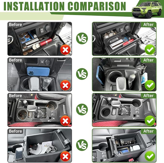 Center Console Organizer for 2014-2024 Toyota 4Runner Upgraded Hanging Armrest Box Storage Drawer Cupholder Inserts Shifter Tray for 4 Runner Accessories(Fit 14-24/5PC Center Console Organizer)