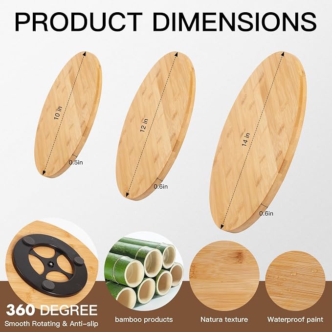 13in Bamboo Lazy Susan Turntable Organizer | Round Rotating Spice Rack Storage for Kitchen Tabletop Countertop, Cabinet & Pantry