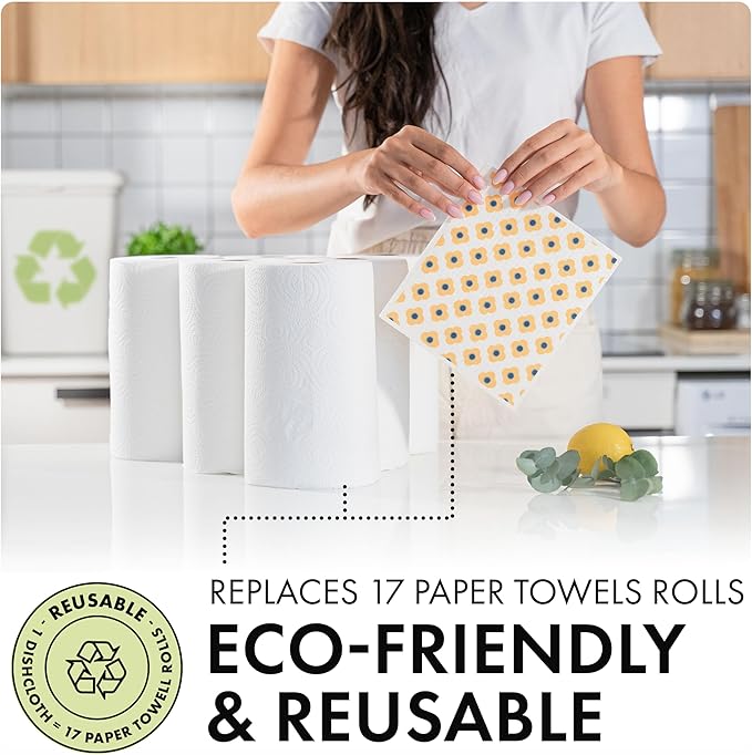SUPERSCANDI 5 Pack Swedish Dishcloths for Kitchen - 100% Biodegradable & Compostable | Reusable Paper Towels Washable, Food-Safe & Without Plastic - Dish Rags Suitable for Any Surface | Fashion