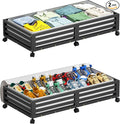 Wisuce 2 Packs Bamboo Under Bed Storage Organizer with Wheels Black Large | 360° Lockable Wheels,120lbs Load Capacity, Multi-scene ,Dustproof Clear Storage Bag, Large Capacity,Easy Quick Assembly