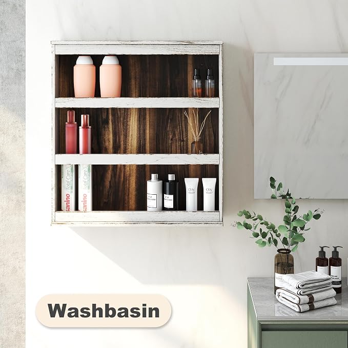 Nisorpa 3 Tier Spice Rack Wall Mount, Rustic Burnt Wood Wall Hanging Spice Rack Kitchen Spice Shelf Organizer for Seasoning Jars or Condiment Bottles, 19.68 x 3.35 x 21.25 Inches