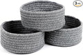 Small Basket, Set of 3 Small Woven Basket, Rope Baskets for Gifts, Cute Mini Tiny Baskets for Organizing Decor Nursery, Decorative Boho Round Storage Basket Bathroom Organization Bin (Grey)