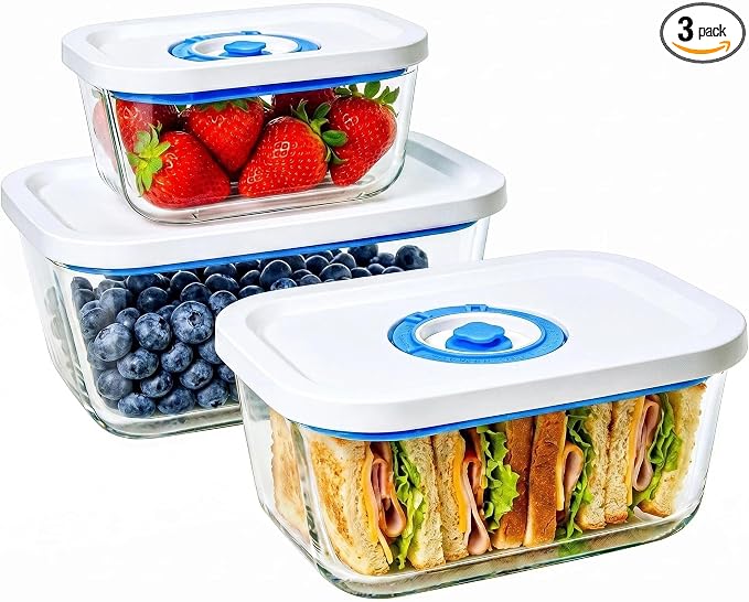 Elmond Borosilicate Glass Vacuum Containers (3-Size Set S M L)– Universal Compatible with Nozzles 2.4-3.8cm/0.95-1.5 in – For Handheld & Desktop Sealers
