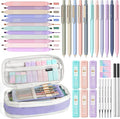 Nicpro 39 PCS Aesthetic School Supplies with Cute Purple Pencil Case, 12 Pastel Highlighters, 5 Quick Dry Black Ink Pens, 6 Mechanical Pencil 0.5 & 0.7mm for Girl Student Stationary College Essentials