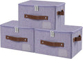 ANMINY Small Fabric Storage Box Bins with Zipper Lid, Washable Purple, 3PCS | Cotton Linen Fabric, PP Board Frame, Label Holder, Stackable & Foldable, PU Handles, Dual-Zipper 3-Side Open Lid