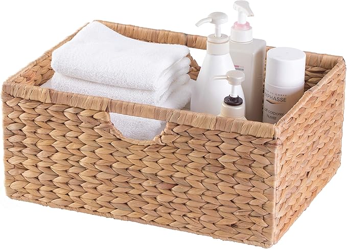 Foldable Natural Water Hyacinth Storage Bin, Medium