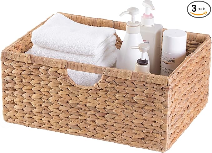 Vintiquewise Foldable Natural Water Hyacinth Storage Bin (Set of 3 Medium)