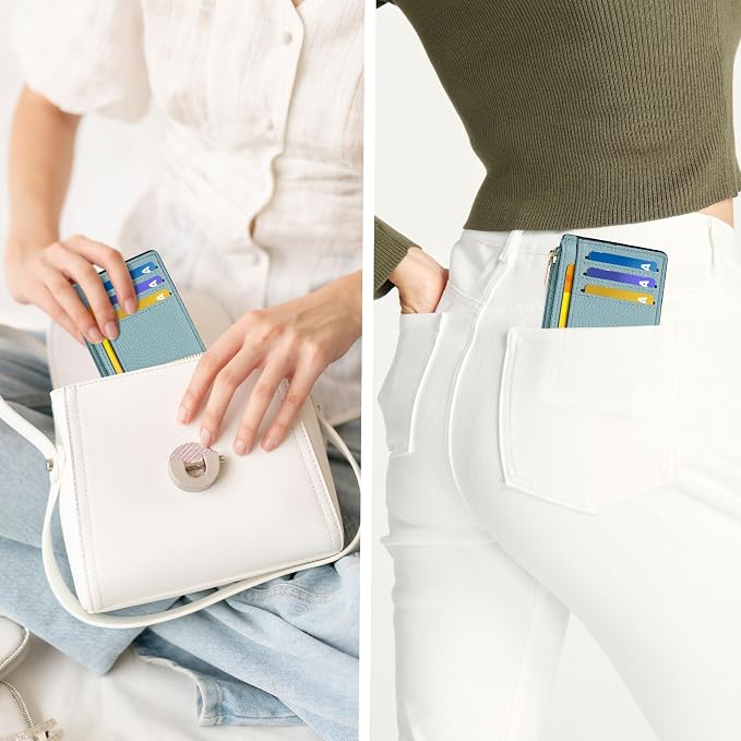 Tipmile Womens Credit Card Holder Wallet, Small Slim RFID Blocking Sleeve | Mini Tiny Cute ID Case, Minimalist Zipper Pocket Wallet, Thin Coin Purse, Mothers Gift
