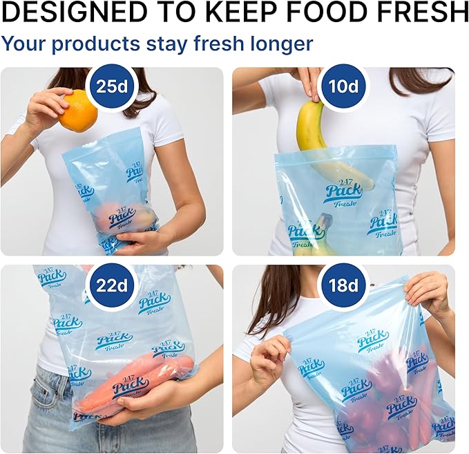 Freshpack 247 Produce Storage Bags Size M 10 x 12 Inches 1 Gallon 20 Pack Reusable Food Storage Bags With Zipper, Bread Keeper Bag For Fruits Vegetables Meal Prep Pantry Use