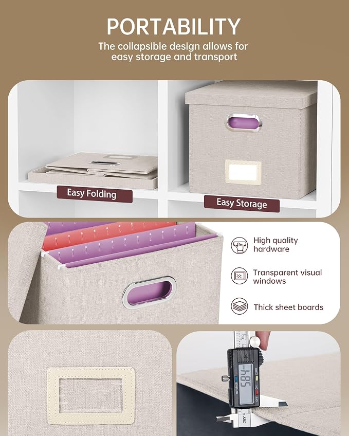 Oterri 2 Pack File Storage Organizer, Document Organizer, Portable File Box with Lid, Fit for Letter/Legal File Folder Storage,Beige-Box only