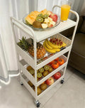 Stable 4 Tier Rolling Metal Storage Organizer, Heavy Duty Kitchen Rolling Cart, Metal Top Vegetable Storage Cart with Wheels for Kitchen Pantry Utility Use (White)