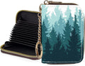 Credit Card Holder for Women,Small Rfid Wallet with Keychain Zipper,Cute PU Leather Card Case Wallet，Accordion Credit Card Wallets Gift,Forest Silhouette