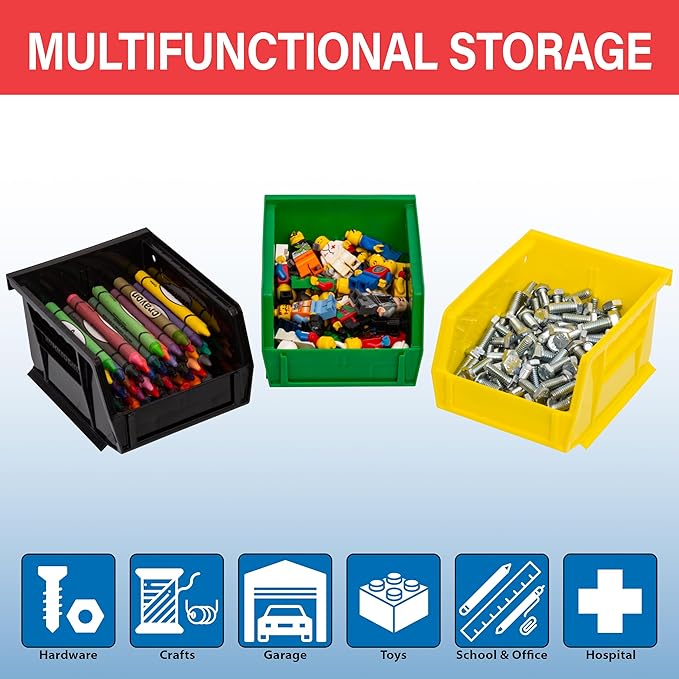 Akro-Mils 30210 AkroBins Plastic Storage Bins, Space-Saving Stackable Bins for Garage, Pantry, Craft Organization, 5" x 4" x 3", Red, 6-Pack