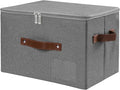 ANMINY Fabric Storage Box Bins with Zipper Lid, Washable Gray | Cotton Linen Fabric, PP Board Frame, Label Holder, Stackable & Foldable, PU Handles, Dual-Zipper 3-Side Open Lid, Medium