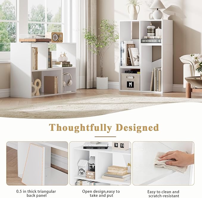 MapleGrace 6 Cube Storage Organizer, Wooden Storage Shelves Bookcase with Back Panels, Stackable Display Bookshelf for Living Room, Bedroom, Study, Hallway, White