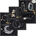 Leather Travel Jewelry Case Organizer,Jewelry Storage Book Binder with Clear Zipper Pouch & Lining-Portable Jewelry Bag for Earrings,Rings,Necklaces,Bracelets (3 PCS Black- Inner Pages)