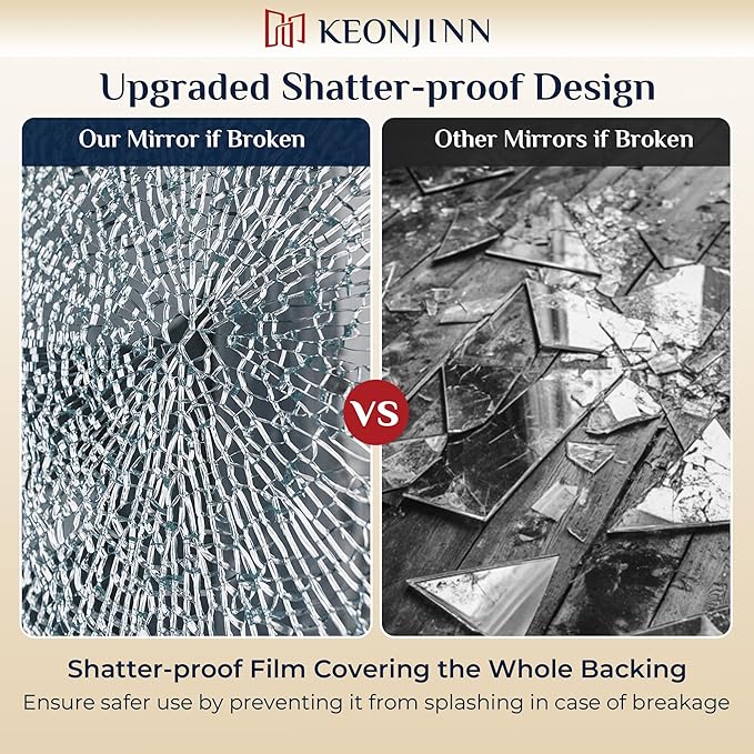 Keonjinn Gold Bathroom Mirrors 48” x 40” Rectangle Wall Vanity Mirror Large Metal Framed Brushed Gold Mirrors Square Corner Farmhouse Mirror for Over Sink(Horizontal/Vertical)