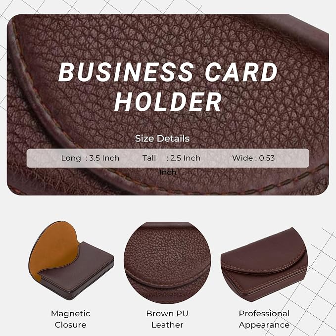 Performore Slim PU Leather Business Card Holder Case Magnetic Pocket Organizer Holds 30 Cards Professional Storage for Men Women Compact Credit Card Brown