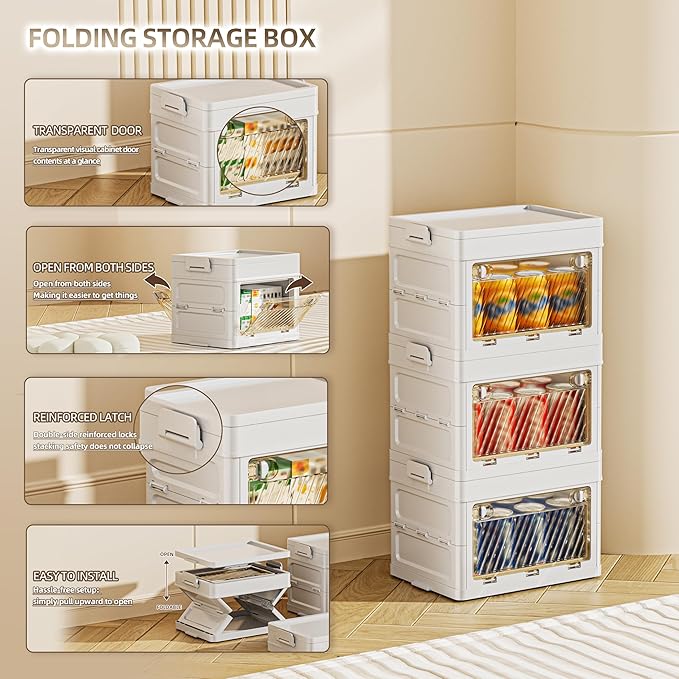 28 QT / 7 Gal Space Saver Foldable Cabinet Slim Profile, Double Transparent View Doors, Instant Pull-Up Frame for Apartments/Dorms