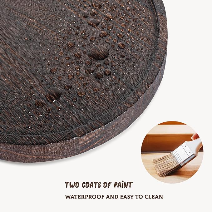 Round Decorative Tray Farmhouse Kitchen Decor Soap Dish, 11" Dark Brown | Waterproof, Lightweight, Easy Clean, Wood Riser Pedestal Stand Accessories for Office Desk, Vanity, Counter, Sink