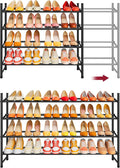 Tajsoon Expandable Shoe Rack for Closet 4 Tier, 29“-41“Adjustable & Stackable Shoe Shelf Storage, Metal Shoe Rack Organizer for Front Door Entrance, Closet, Garage, Entryway, Black