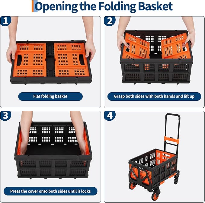Versatile 2-in-1 Folding Hand Truck Dolly – Collapsible Basket, Retractable Handle, 4 Wheels – Heavy Duty Moving and Shopping Platform, 330 Lb Capacity, Foldable and Compact for Easy Storage