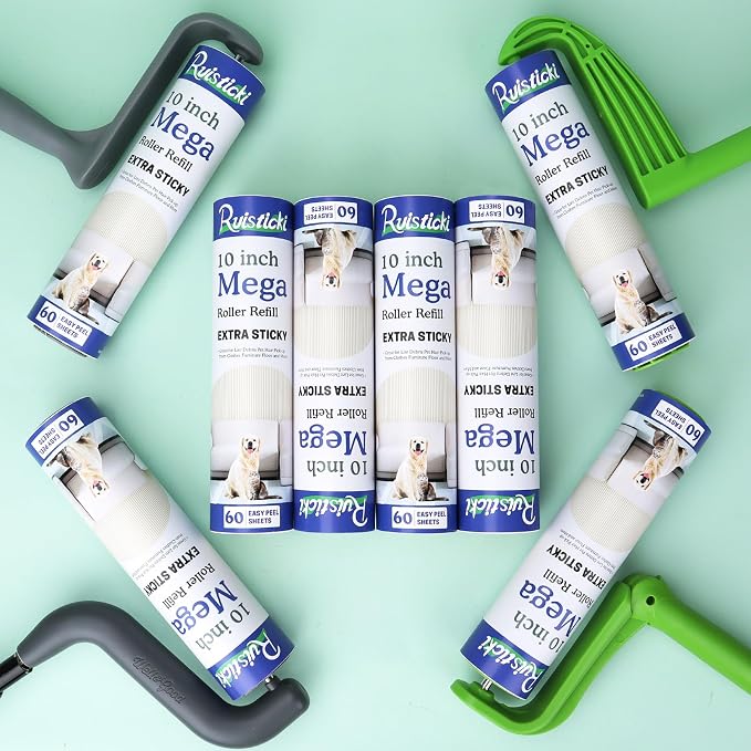 10 inch Mega Lint Roller Refills for Evercare Layers Smart Design Large Lint Rollers, 50% Stickier Refills Pack of 4, 60 Sheets per Refill, Total 240 Extra Sticky Sheets