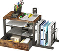 Homeiju Wood Desk Organizer with Drawers, Desk File Organizer with 3 Vertical File Holders, File Shelf,Storage for Mail, Supplies,Classroom Organization