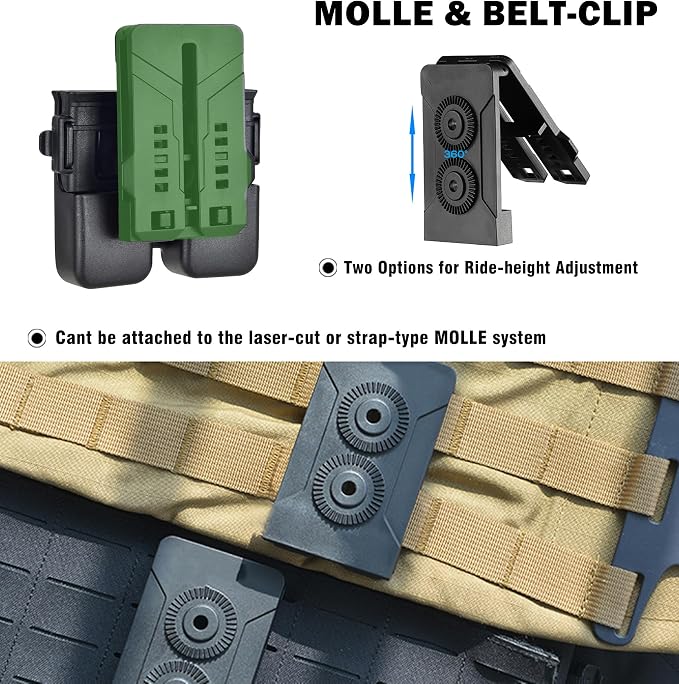 Double Magazine Holster Universal fit 9mm 380 10mm .40 .45 Pistol Magazines | Adjustable Retention Mag Holder Pouch for Glock/Sig sauer/S&W/Beretta/Taurus/Springfield/Ruger/1911 Single & Double Stack Mag