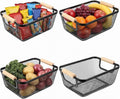 Ziliny 4 Pcs Metal Mesh Wire Baskets with Wooden Handles for Organizing, Pantry Organizers and Storage Steel Bin Kitchen Baskets for Fruit Potato Onion Snacks Bathroom Cabinet(Small,Black)