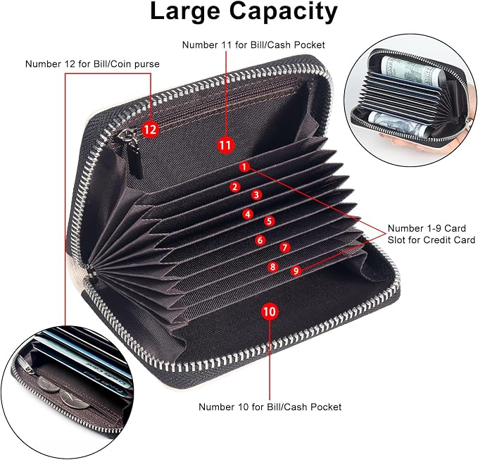 Credit Card Wallet, RFID Card Case Wallet, Zipper Card Cases Holder for Men Women, RFID Blocking, KeyChain Wallet, Compact Size Card Organizer Case for Women