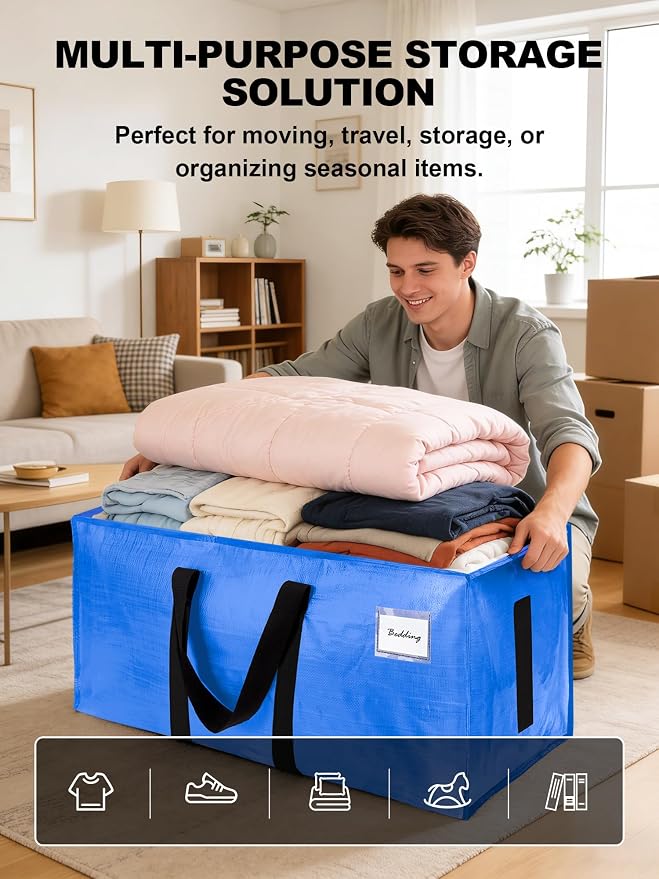 HOMESURE Supports 200lbs Heavy Duty Moving Bags - Strong Zipper & Wrap-Around Handles - Water-Resistant Storage Totes, Durable Alternative to Moving Boxes - 4 Pack -Multi-Color System for Easy Sorting