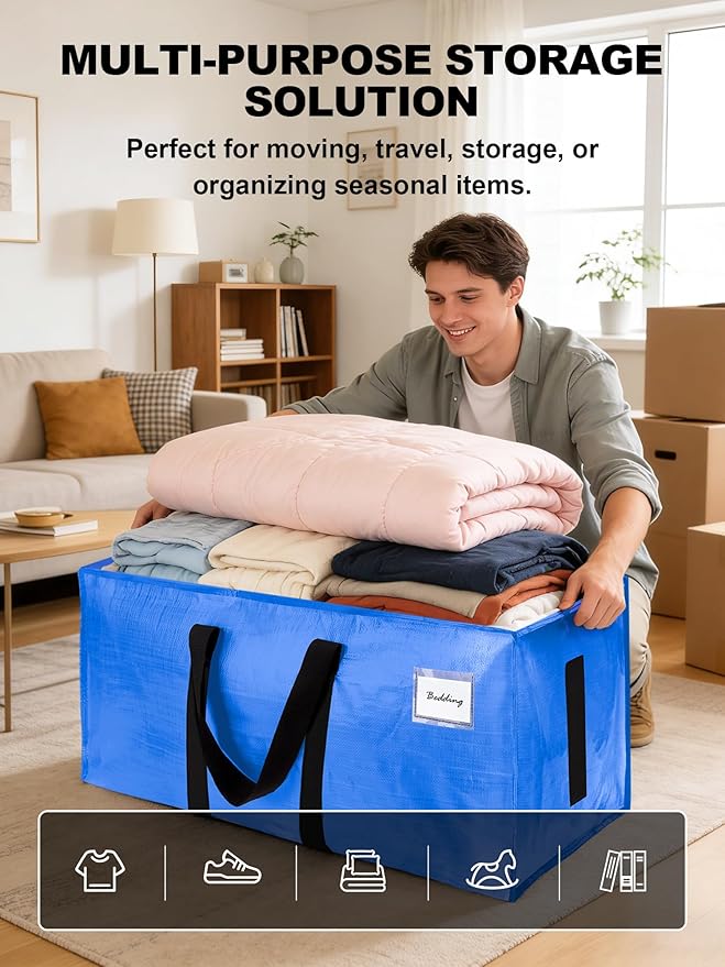 HOMESURE Supports 200lbs Heavy Duty Moving Bags - Strong Zipper & Wrap-Around Handles - Water-Resistant Storage Totes, Durable Alternative to Moving Boxes - 12 Pack - Sky Blue