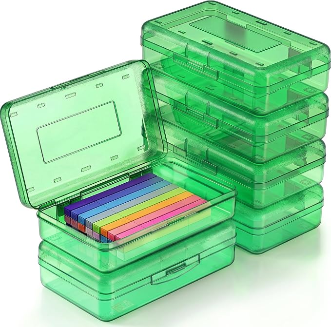 Blulu 6 Pack Large Plastic Pencil Case Box Clear Pencil Boxes Bulk Hard Crayon Box Storage with Snap Lids 8.1 x 4.7 x 2.2 Inch Painting Organizer Classroom Stationery School Supplies (Green)