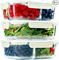 Glass Meal Prep Containers 1 & 2 & 3 Compartments, Airtight, 35 oz, 3 Pack | Bento Box Lunch Containers, Food Storage, Portion Control, Leak-Proof Lids, Microwave Oven Freezer Dishwasher Safe, Beige