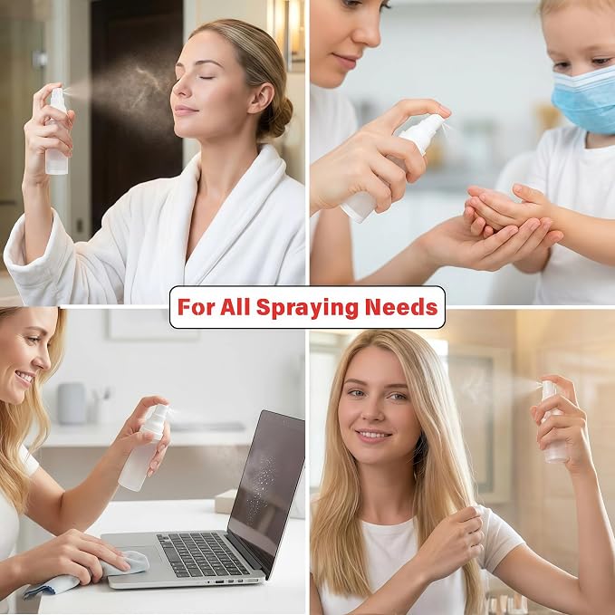 360° Angle Work - Small Spray Bottle | 1.7oz/50ml - Mini Spray Bottle - TSA Approved Travel Bottle | Portable Refillable Leak Proof | For Perfume Toner Hair spray Facial Moisturizing | 1.7oz/50ml-PK 3