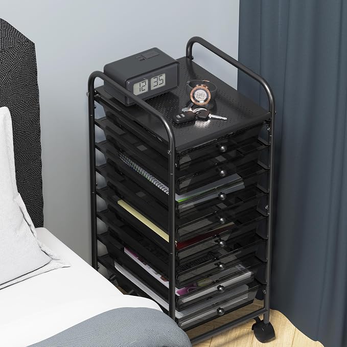Simple Houseware 8 Drawers Rolling Utility Cart Art Craft Storage, Black | 1-Column, 30.25" Height, Lockable Wheels, for School, Office, Art Craft, and Paper Storage
