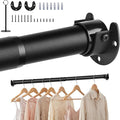 Adjustable Closet Rod for Hanging Clothes, 17-69inch Heavy Duty Metal tension clothes rod，1.3Inches Closet Pole with Hardware Kit for Closet Organization Laundry Room RV, Black