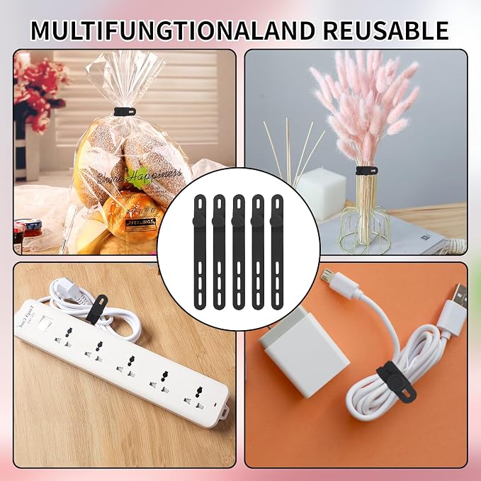 Oligei 25 Pcs Silicone Cable Ties, Cable Ties Reusable, High Elasticity Cord Wraps for Electrical Cords, Cord Organizer for Earphone, Phone Charger(Black)