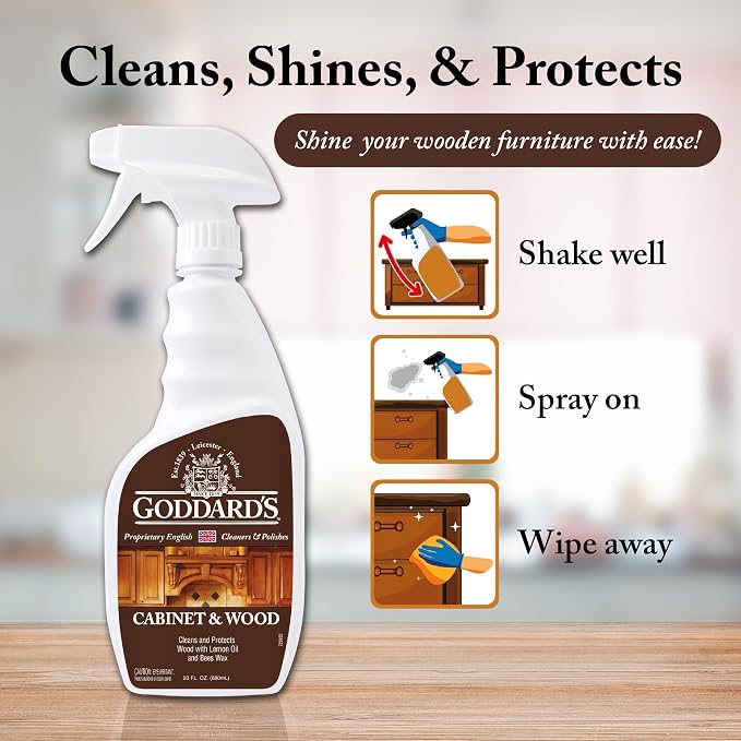 Goddard's Cabinet & Wood Wax Spray, Wood Cleaner & Furniture Polish, Wood Conditioner with Beeswax and Lemon Oil, Shine & Stain Protection, 23 oz - 2 Pack