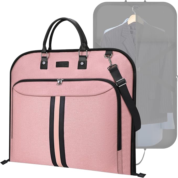 BALEINE Travel Garment Bag, Travel Suit Bag for Men, Water Resistant Carry on Garment Bag for Hanging Clothes, Garment Duffel Bag for Travel Business (Pink, 42")