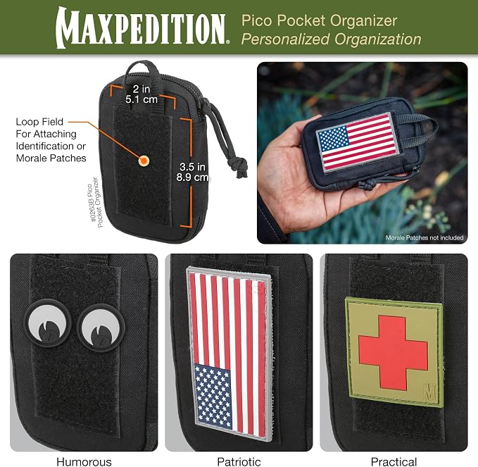 MAXPEDITION Pico Pocket Organizer, Ultra Compact EDC Gear Pouch, Tactical Utility Pouch for Everyday Carry, Tools, Gadgets, Outdoor First-Aid Kit, Survival