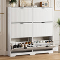 HUANLEGO Shoe Cabinet Storage for Entryway with 6 Flip Drawers, White Fluted Shoe Cabinet with Adjustable Shelves, Wooden Hidden Shoe Rack Freestanding Narrow Slim Shoes Storage for Hallway, Entrance