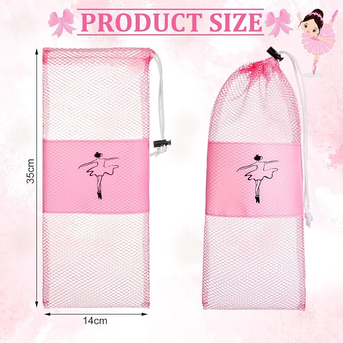 Shappy 4 Pcs Pointe Shoes Bag Mesh Dance Shoe Storage Ballet Accessories for Women Girls, Drawstring Pouch